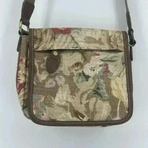 FOSSIL Vintage Boho Multicolor Floral Canvas Flap Swingpack Sling Bag Purse Sz S
